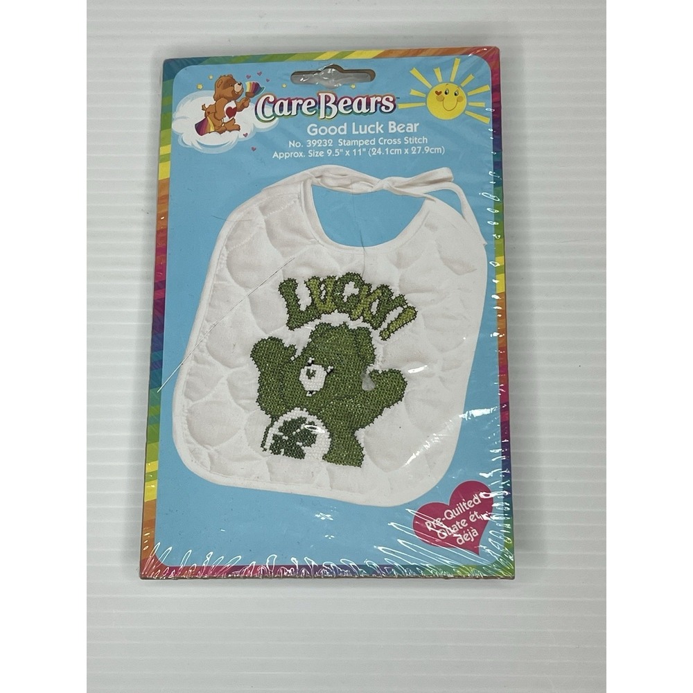 Care Bears Good Luck Bear Stamped Cross Stitch Kit Quilted Bib New Sealed 2004